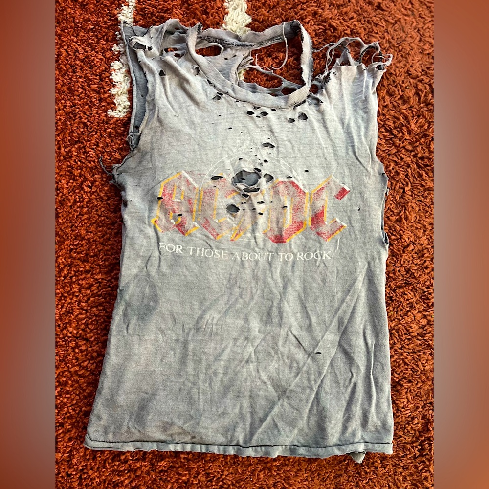 BADASS VINTAGE AC/DC TANK w/ decades of wear-and-tear
